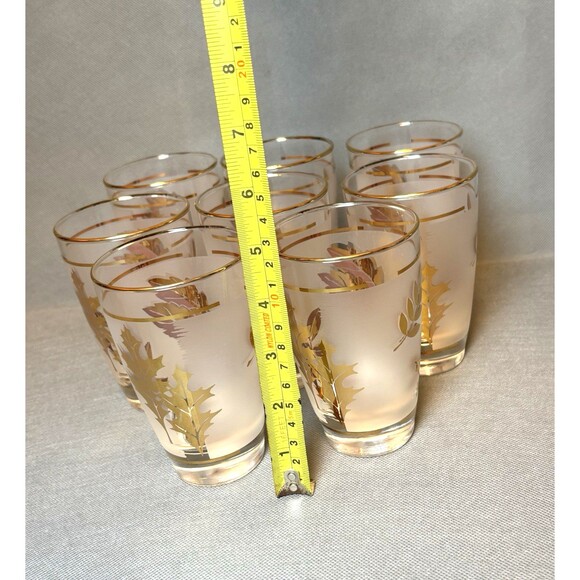 Vtg 1960 Libbey Golden Foliage Frosted Tumblers Drink Glasses 8 oz-Set 8 Barware - Picture 10 of 11